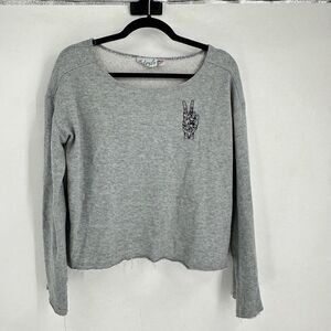 Livy Lu Women's Knit Long Sleeve‎ Pullover Cropped Sweatshirt Gray Size Large